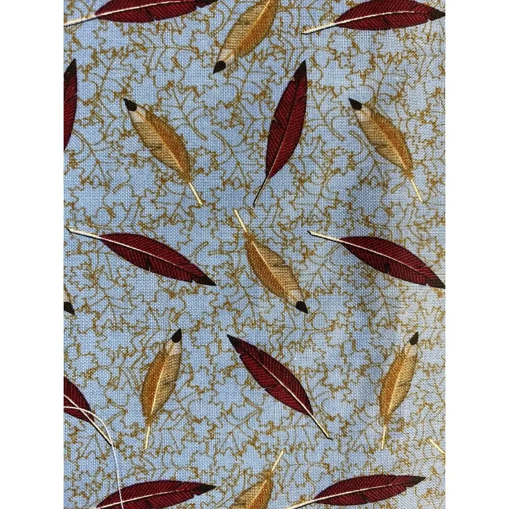 Nancy Zieman Cotton Fabric Cardinal Blue/Rust Feathers Fabrics Batch 119034
